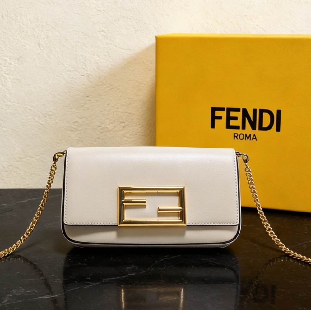 Fendi Medium Leather Shoulder Bag White